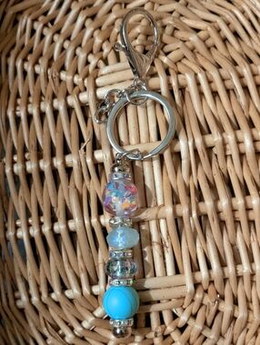 Beaded Turquoise Multi-Color Keychain Clip Key & Card Holder Accessory